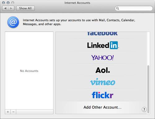 Go to "System Preferences" > "Internet Accounts" and select "Add Other Account" 
